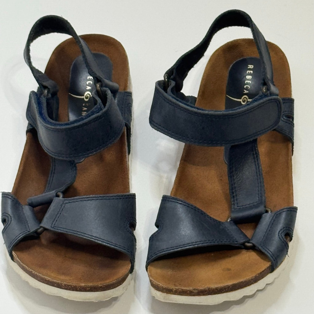 Rebeca Sanver Women’s Blue Leather Multi Strappy Flat Sandals Size 9.5
